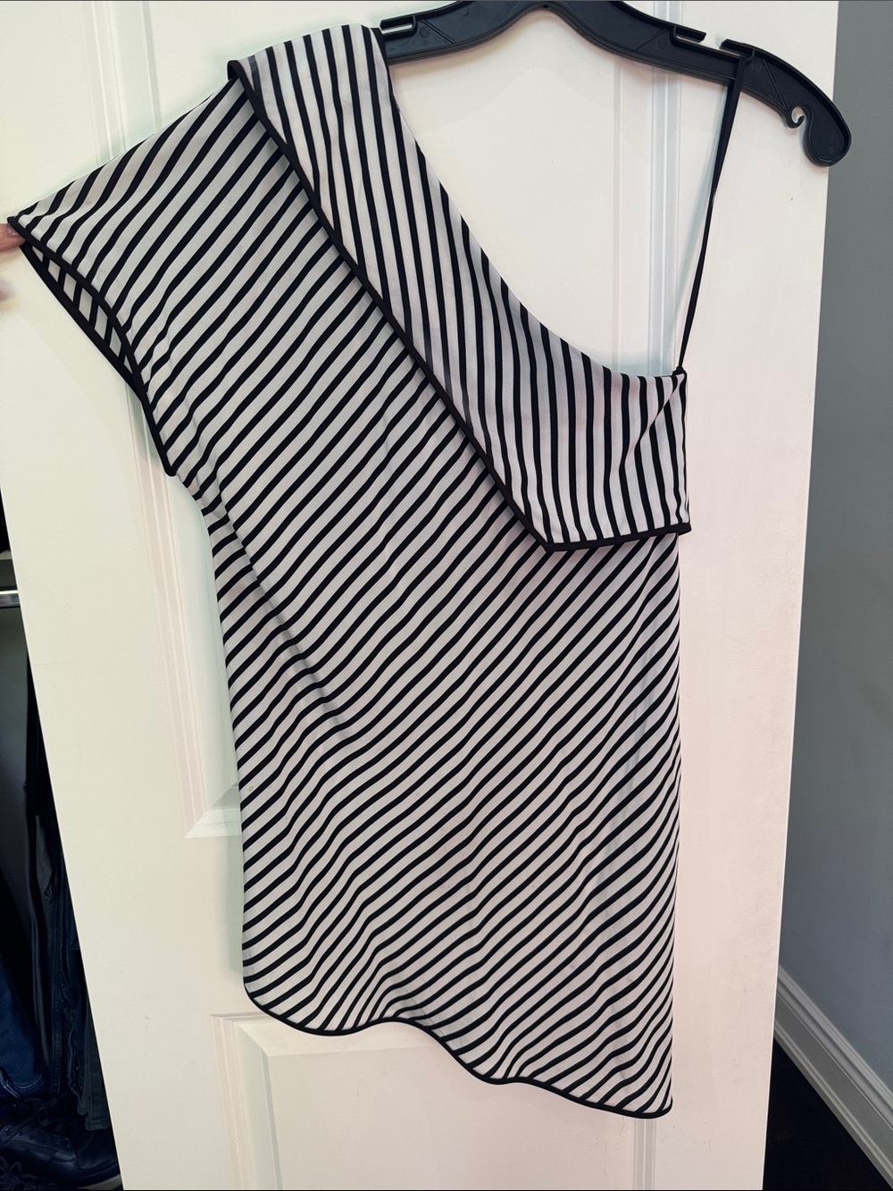 Black and White One-Shoulder Striped Women’s shirt
